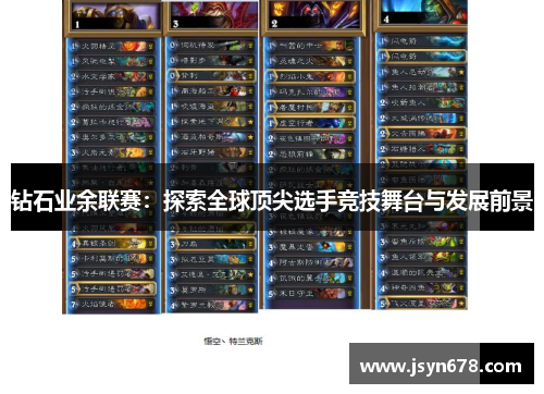 钻石业余联赛：探索全球顶尖选手竞技舞台与发展前景